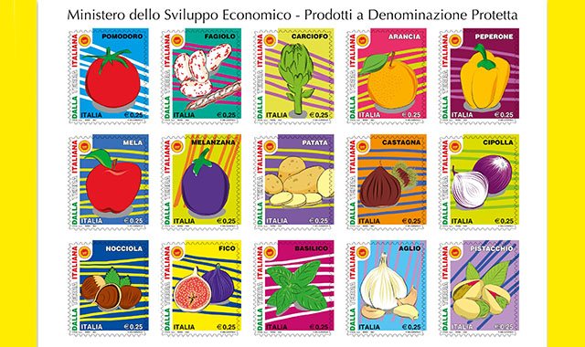 Quindici francobolli per celebrare i prodotti DOP italiani