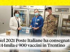 Nel 2021 Poste Italiane ha consegnato 245mila vaccini in Trentino