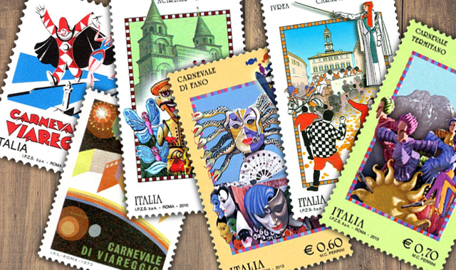 Viareggio, Fano Ivrea: ecco la storia dei francobolli dedicati al Carnevale