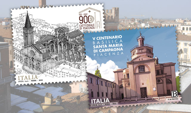 Due francobolli celebrano il Patrimonio artistico e culturale di Piacenza