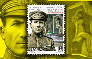 Un francobollo dedicato alla traslazione delle spoglie del T.V.M.O.V.M. Andrea Bafile nel Sacrario militare di Guardiagrele, nel 100° anniversario