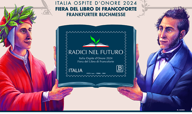 Un francobollo su Italia ospite d'onore a Fiera del Libro a Francoforte